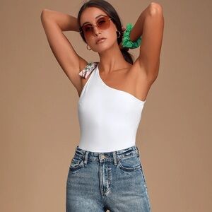 Lulus Alicialynn White One-Shoulder Bodysuit